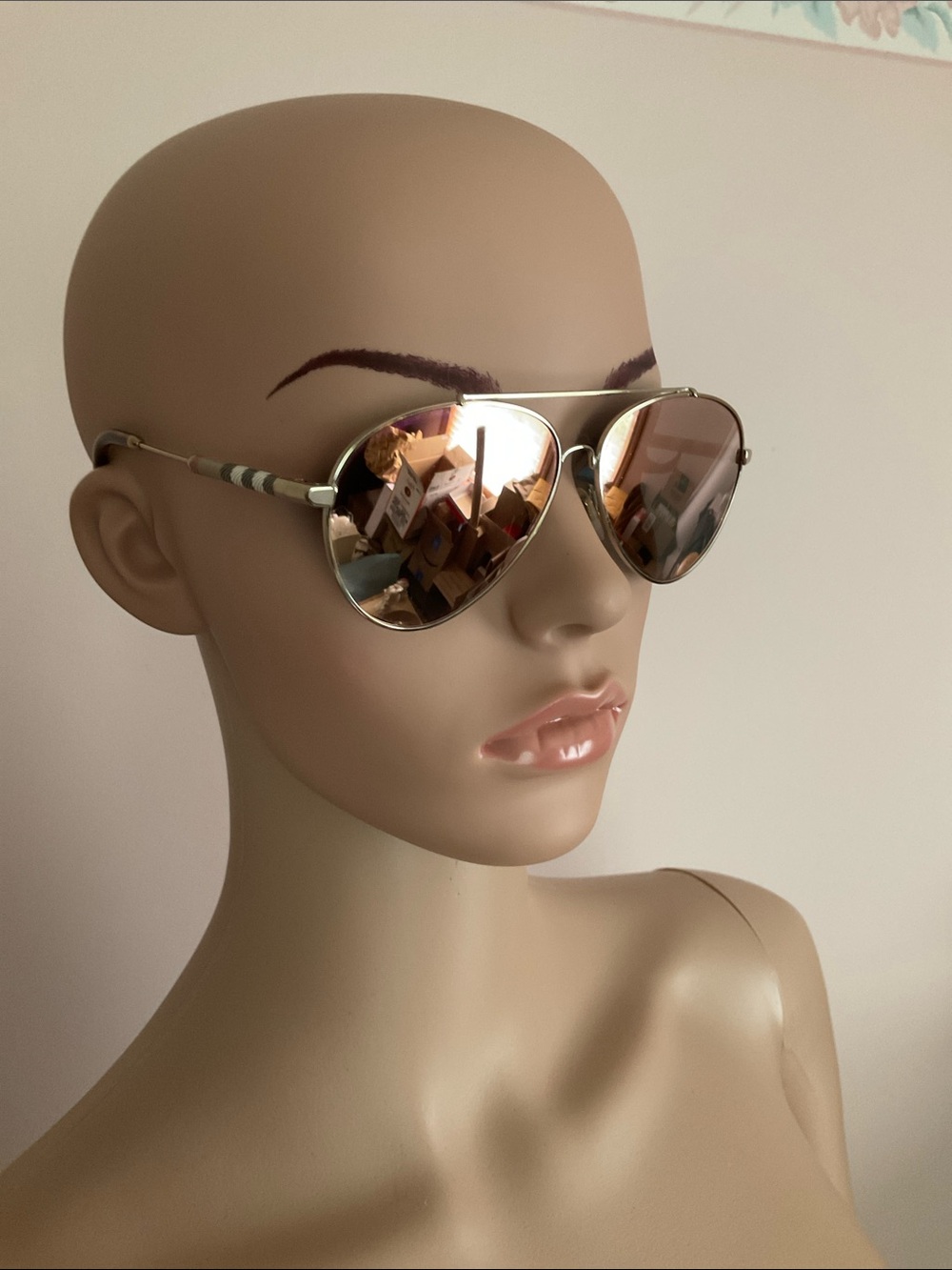 Burberry Mirrored Aviator Sunglasses with Gray Rose Gold Lenses
